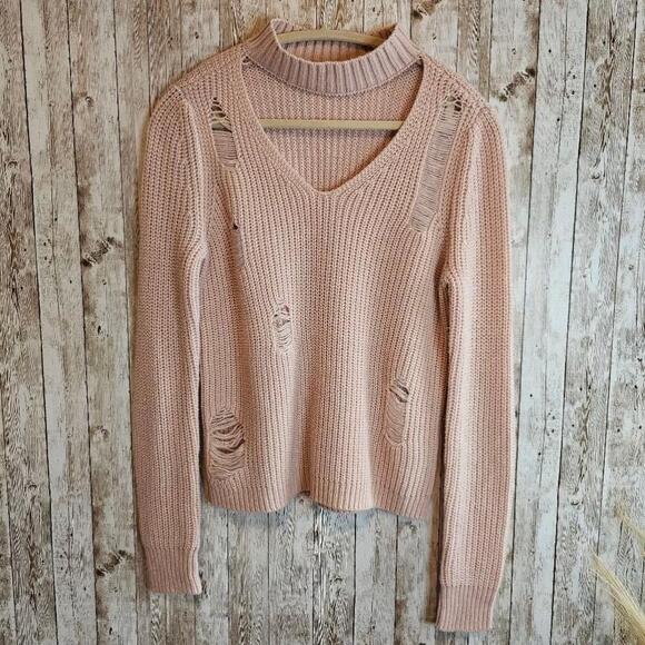 Women's Crave Fame Pink Distressed Sweater Size S - Picture 1 of 9